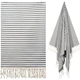 cabanana Turkish Beach Towel Oversized - 40"x70" Quick Dry Sand Free Thin Pool Towel for Adults, Extra Large Cotton Lightweight Travel Towel (Black)