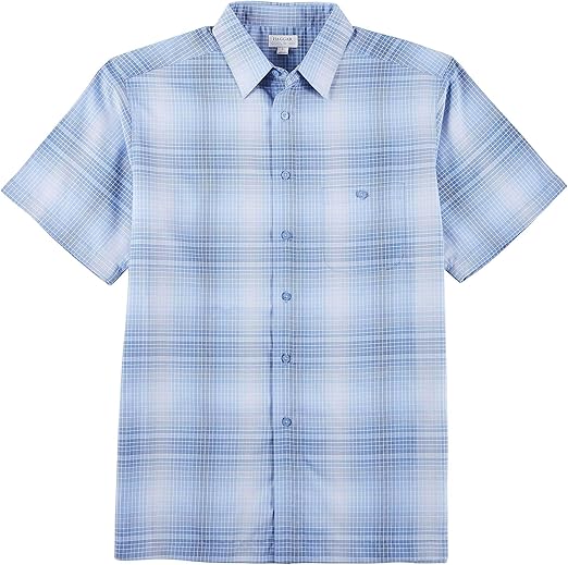 Haggar Mens Cool 18 Tec Plaid Short Sleeve Shirt Large Delta Blue
