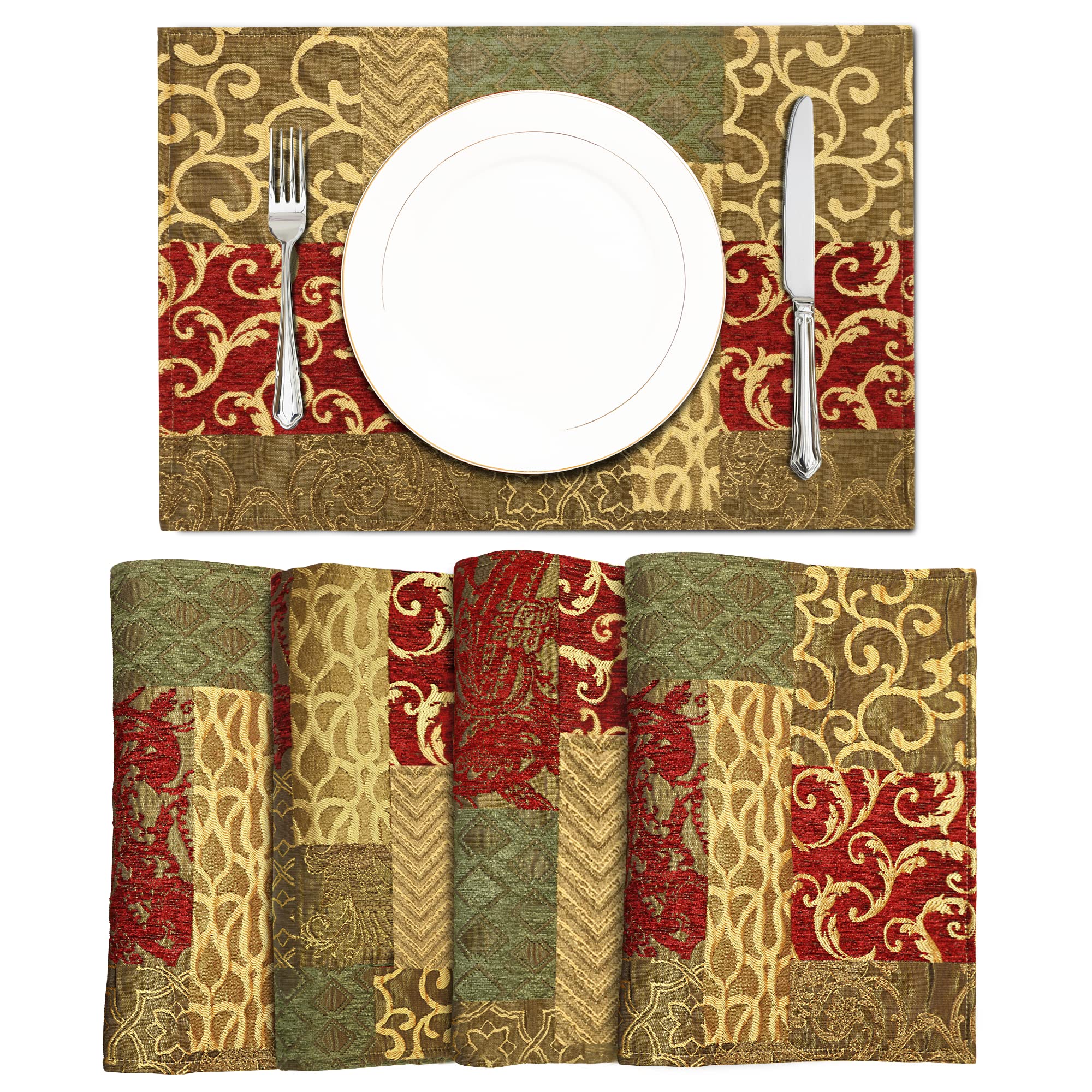 TOPLUXE Placemats 30x45cm, Table Mats for Dining Room/Restaurant/Banquet/Festival Decoration (Set of 4, Patchwork)