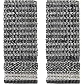 SKL Home Lewis 100% Cotton Premium 2-Piece Hand Towel Set, 600 GSM, Reversible Jacquard, Soft & Absorbent, Decorative for Bath/Kitchen/Bar & Gift, Black