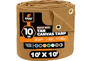 Xpose Safety Canvas Tarp - 10oz Tan Canvas Tarps Heavy Duty Water Resistant with Brass Grommets- Multipurpose Outdoor Tarpaul