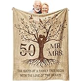Glydein Happy 50th Anniversary Wedding Gifts, Flannel Soft Blanket Decor, Golden 50th Anniversary Romantic Gifts for Couple Parents, 50 Year Wedding Anniversary Decorations - 50x60 inches