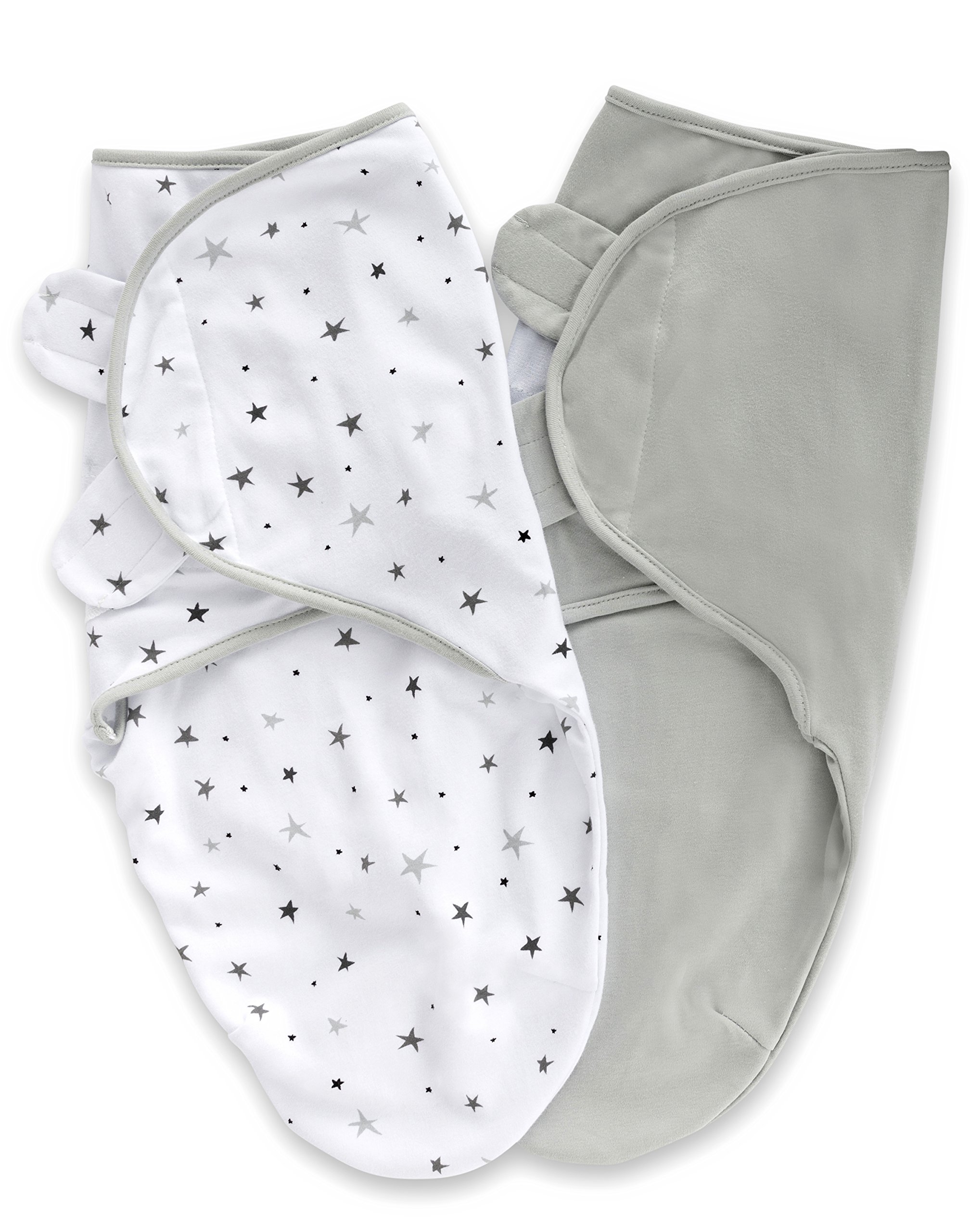 Ely's & Co. Adjustable Swaddles for Newborn, Baby Swaddles 0-3 Months, Velcro Swaddle Sack for Baby Girl/Boy, 2 Pack (Grey Star)