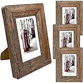 4x6 Picture Frames Set, Set of 4 Wooden Picture Frames Real Tempered Glass and Composite Wooden Rustic Rounded Corners Photo Display for Tabletop Wall Mount (Brown)