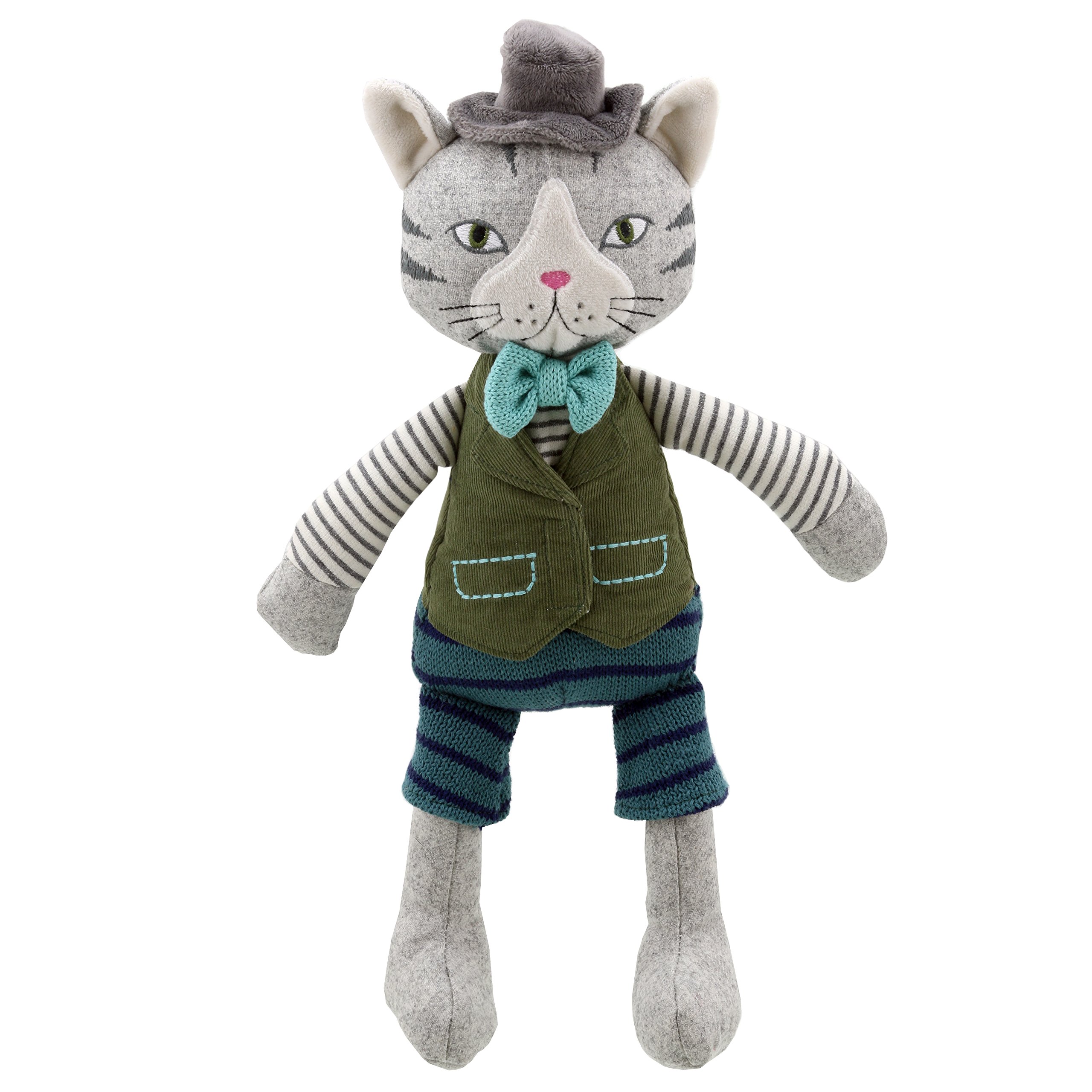 Wilberry Cat Soft Toy - Grey Plush Companion with Blue Bow Tie, Hat, Perfect for Imaginative Play, Suitable from 12 Months and Above - 40cm