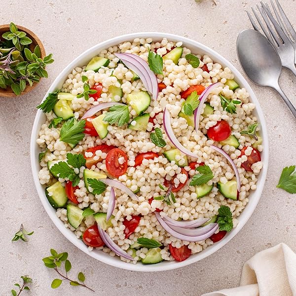 YUPIK TOASTED PEARL COUSCOUS, 2.2 LB, CANADIAN, VEGAN, KOSHER, CHOLESTEROL-FREE, SODIUM-FREE, GOOD SOURCE OF PROTEIN & FIBER, PERFECT FOR SOUP, SALAD AND SIDE DISHES