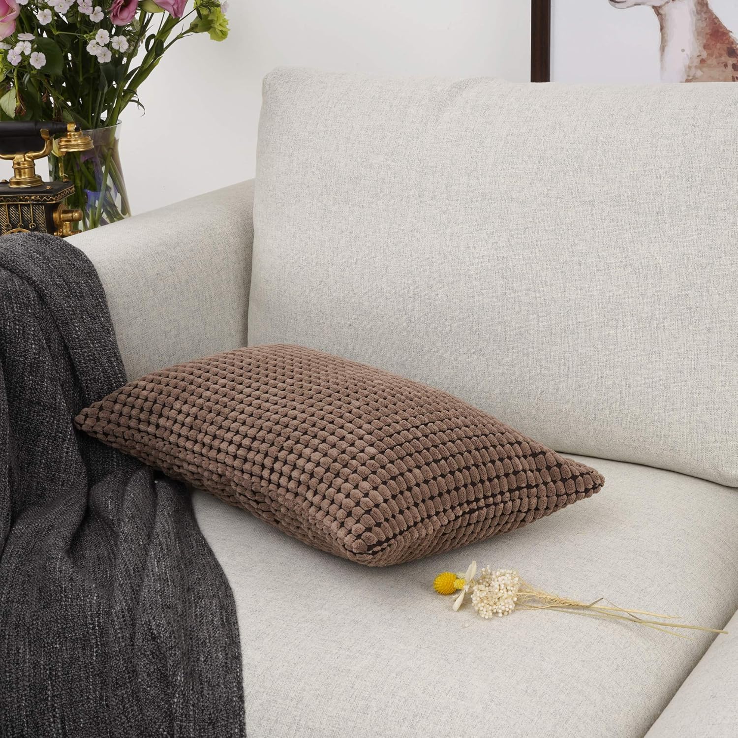 YOUR SMILE Cozy Bolster Pillow Cover Case for Couch Sofa Bed Comfortable Supersoft Corduroy Corn Striped Both Sides 12 X 20 Inches,Brown: Home & Kitchen