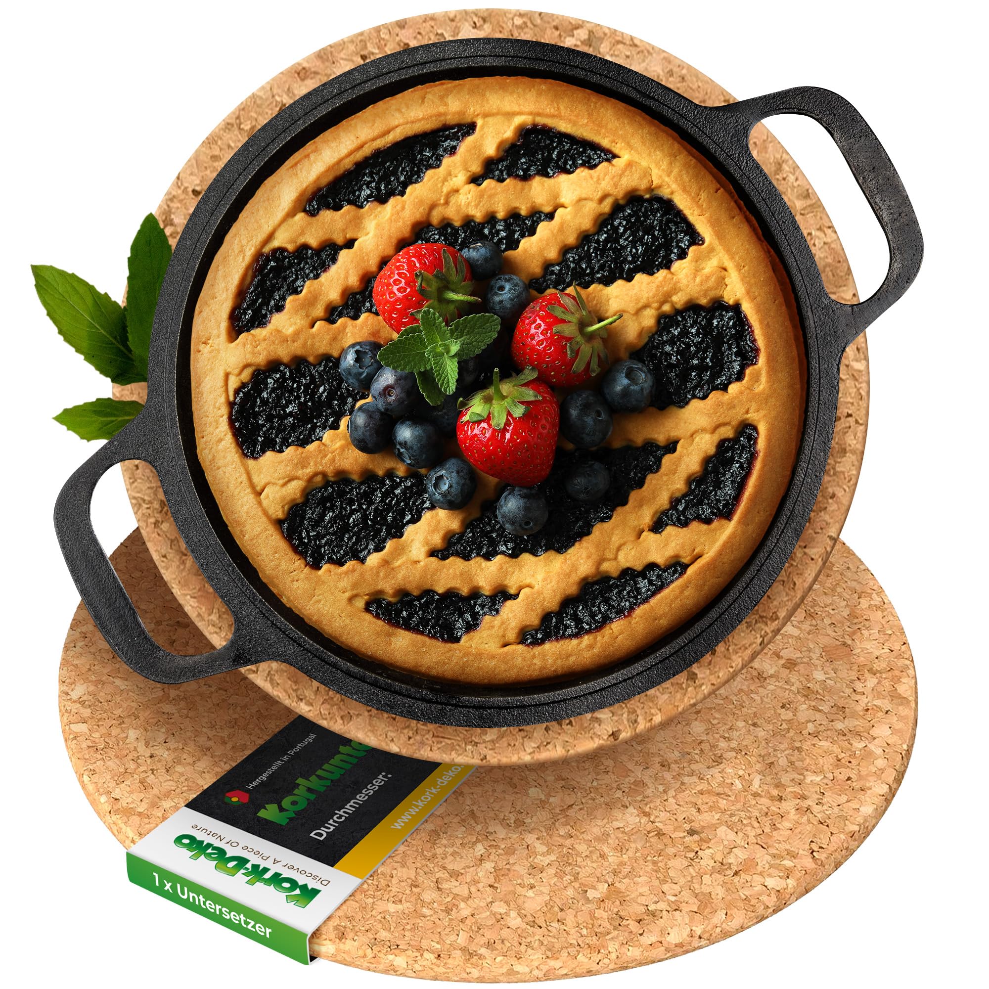 Kork-Deko Cork Trivet - Round to Square For Pots, Pans, Glasses and Bowls - Heat Resistant and Non-Slip 25 cm, round