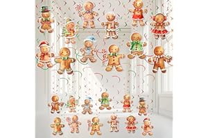 Fayoo 54 Pcs Christmas Hanging Swirls Decorations Gingerbread Ceiling Hanging Streamers Ornaments Xmas Red and White Cutouts Decor for Christmas Party Holiday Winter Home School Classroom Supplies