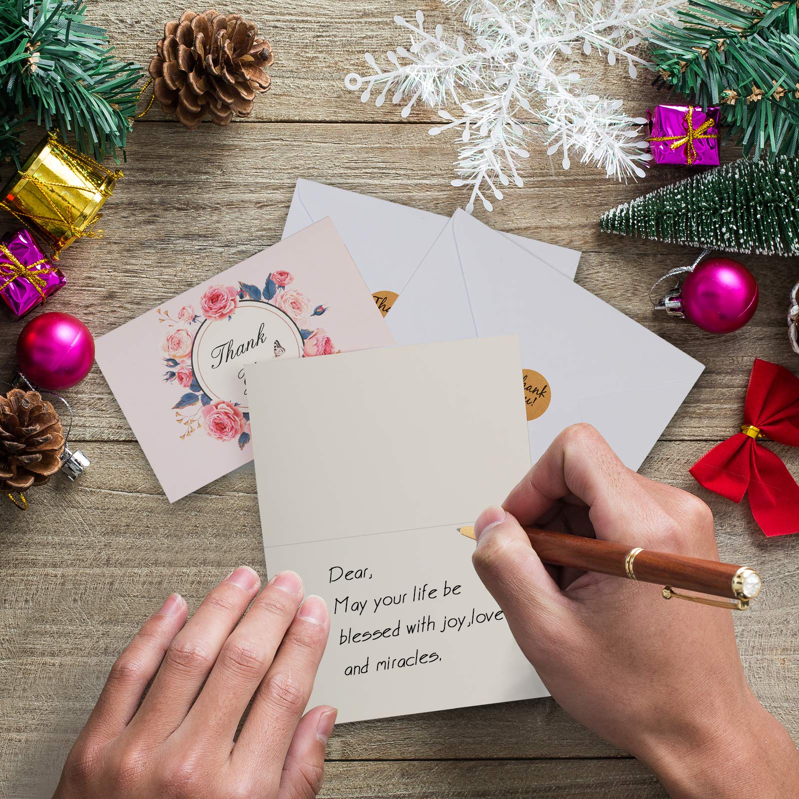 Thank You Cards - LANMOK Floral Flower Greeting Cards Notes for Birthdays,Wedding,Baby Shower,Bussiness,Graduation,Parties,Anniversary - 48 Sets with Envelopes and Self-Adhesive Sealing Stickers