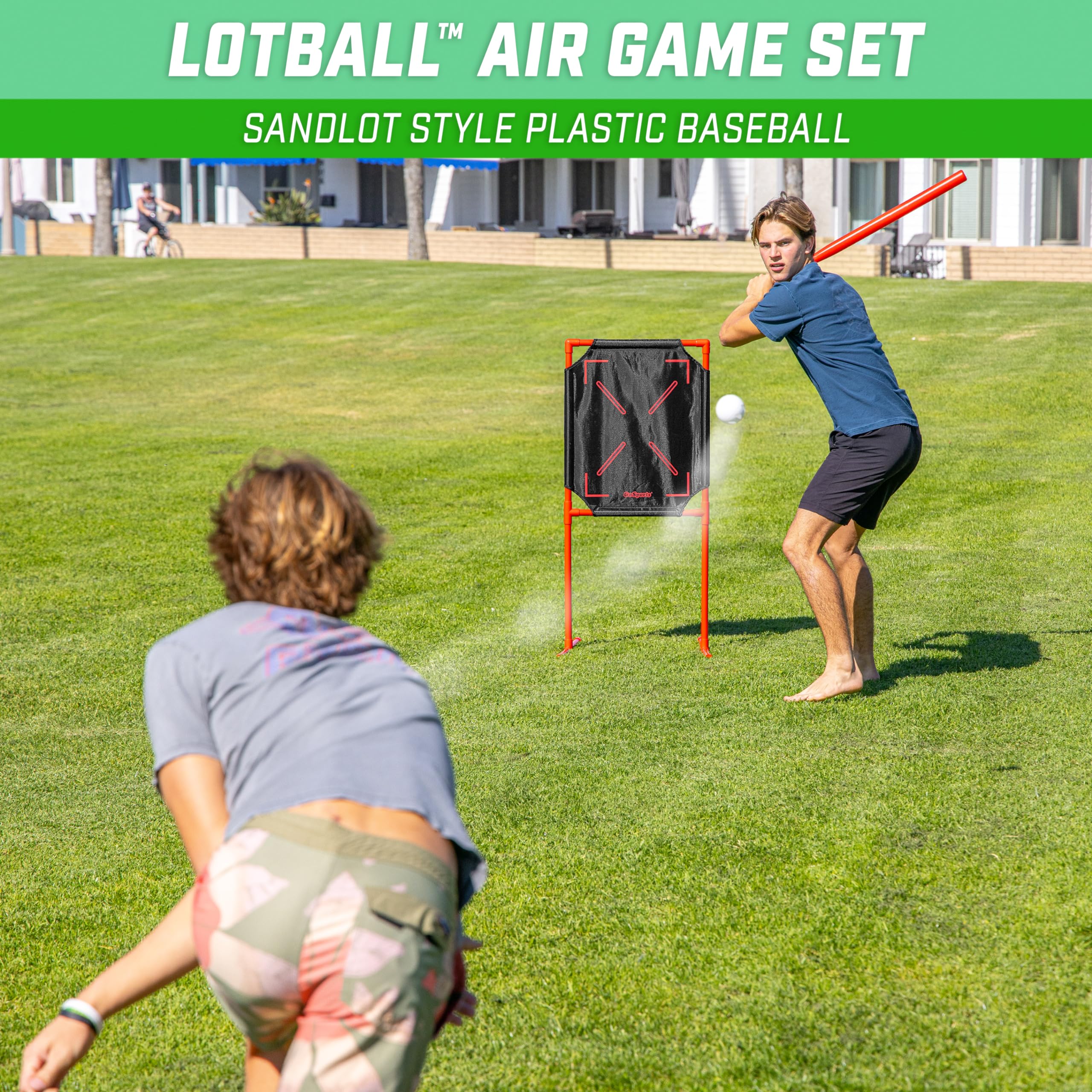 GoSports LotBall AIR Backyard Baseball Bat, Ball and Strike Zone Set - Plastic Baseball Game for Kids