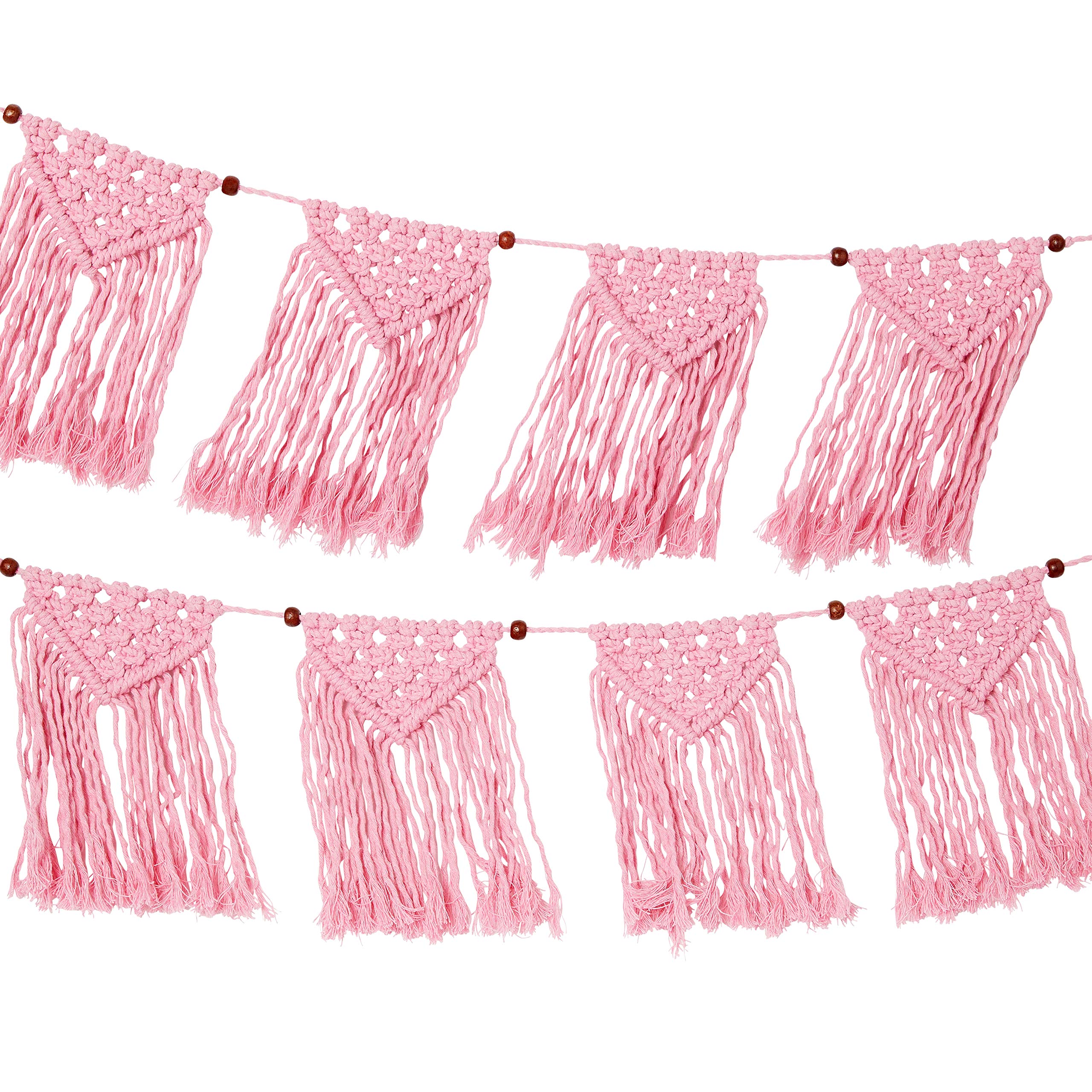 Talking Tables Pink Macrame Woven Garland-1.3m| 100% Cotton Fabric Bunting for Girls Bedroom Decorations, Boho Home Décor, Living Room, Birthday Party, Festival