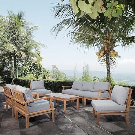 Amazon Com Modway Eei 1479 Nat Gry Set Marina Premium Grade A Teak Wood Outdoor Patio Furniture Set 8 Piece Natural Gray Garden Outdoor