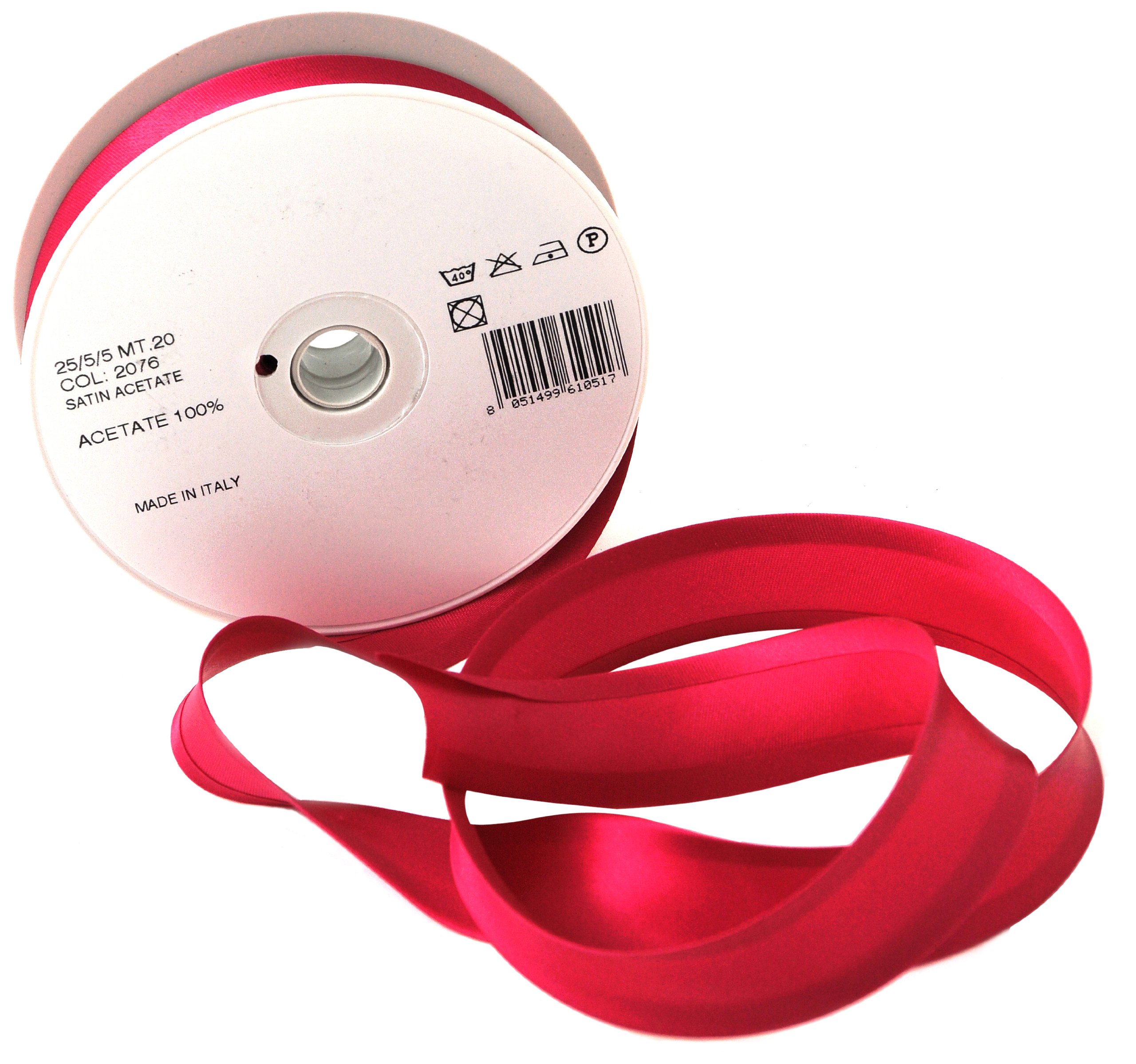 Inastri Trimz Acetate Satin Bias Binding Tape, 25mm Width, Shocking Pink (Color 2076) – Silky Double-Fold Edging for Dressmaking, Bridal & Crafts