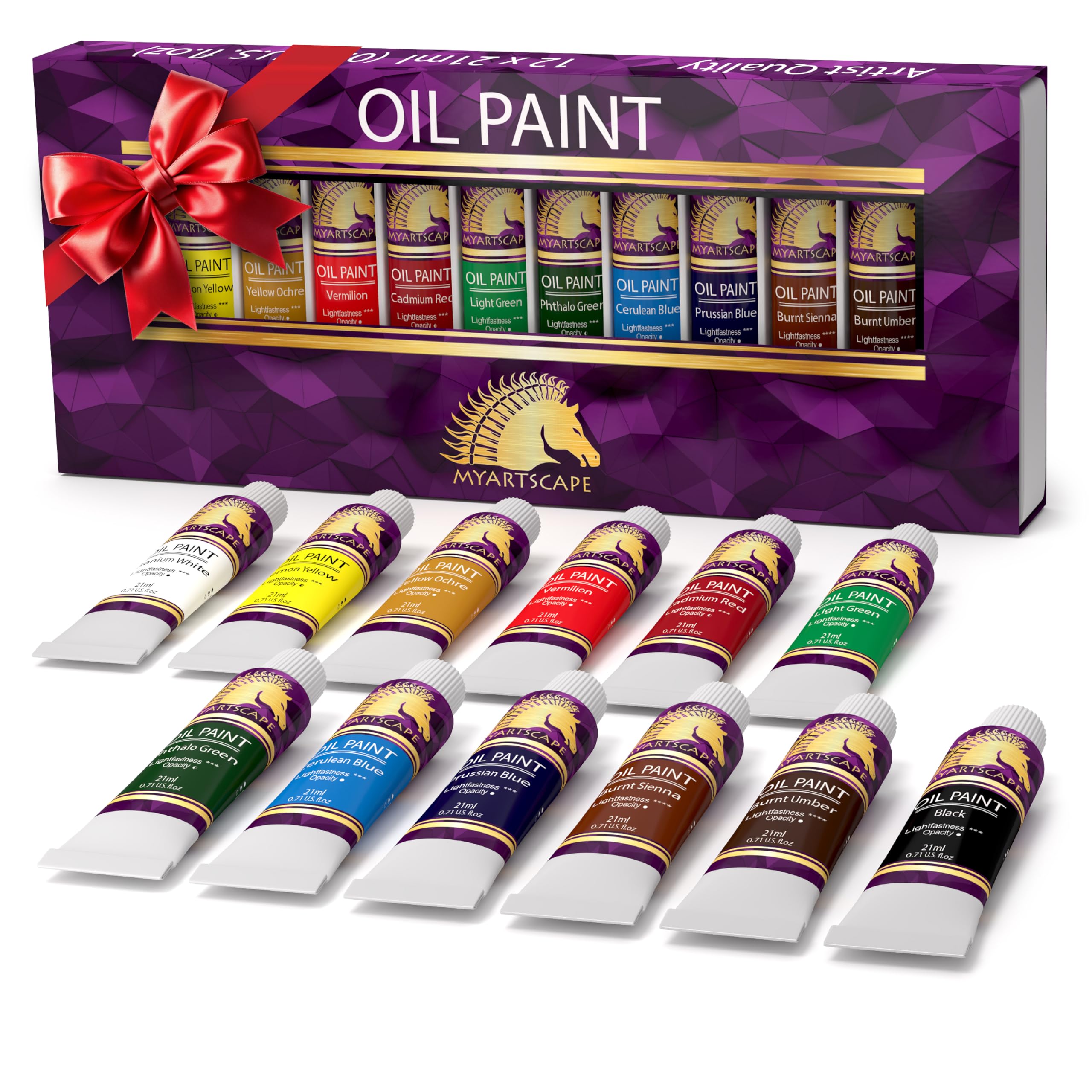 Myartscape Oil Paint Set - 21ml x 12 Tubes - Artist Quality - Lightfast - Heavy Body - Highly Pigmented Oil-based Colors - Excellent Coverage - Professional Painting Supplies