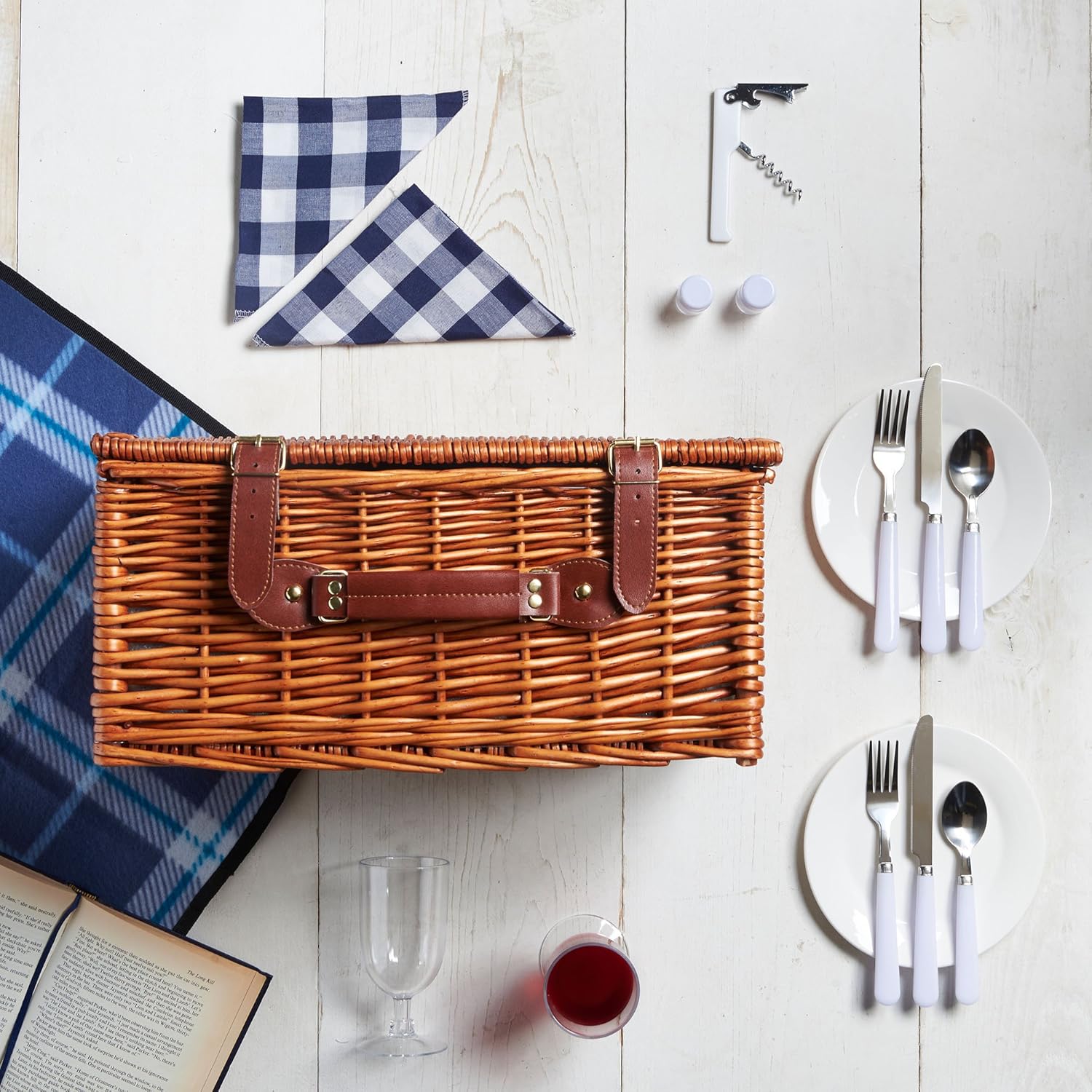 VonShef Deluxe 2 Person Wicker Picnic Basket Hamper with Cutlery