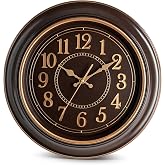 Bernhard Products Large Wall Clock 18 Inch Quality Quartz Silent Non Ticking, Battery Operated for Home/Living Room/Over Fireplace, Beautiful Decorative Stylish Clock, Deep Brown &amp; Copper Numbers