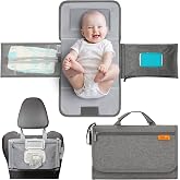Kopi Baby Portable Diaper Changing Pad with Wipes Pocket, Modern Grey | 22-In Waterproof Pad, Reversible Wipes Pocket, 1 Zipper Pocket, 1 Large Mesh Pocket, Built-In Pillow, Washable, Carry Straps