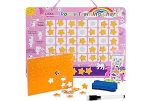 HOMEIFY Potty Training Chart for Toddler Girls, Unicorn Theme, with 35 Reusable Magnetic Stars and Cool Stickers, Marker, Eraser & Hook Included, Motivational Unicorn Potty Training Rewards Chart for Girls