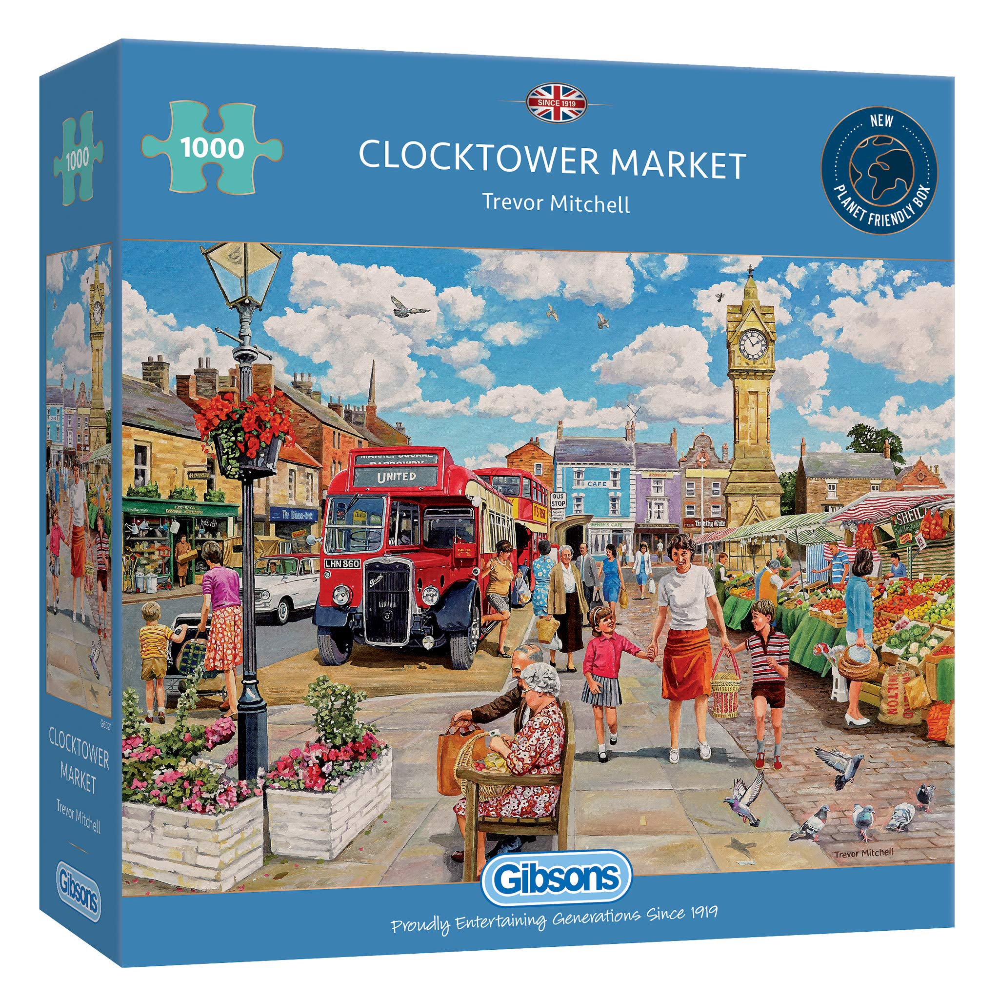 Clocktower Market 1000 Piece Jigsaw Puzzle | Trevor Mitchell | Sustainable Puzzle for Adults | Premium 100% Recycled Board | Gibsons Games