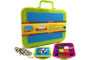 Matty's Toy Stop Brik-Kase 2-GO 13" Travel, Building, Storage & Organizer Container Case with Building Plate Lid (Holds Approx 1,500pcs) - Compatible with All Major Brands (Pink, Lime & Aqua)