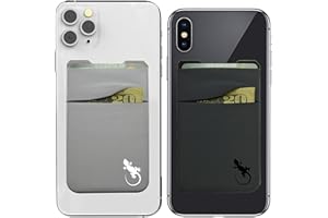 Gecko Travel Tech Double Pocket - Adhesive Card Holder - Cell Phone Pouch - Stick on Spandex Pocket - Carry Credit Cards and Cash (2 Pack - Gray Combo)