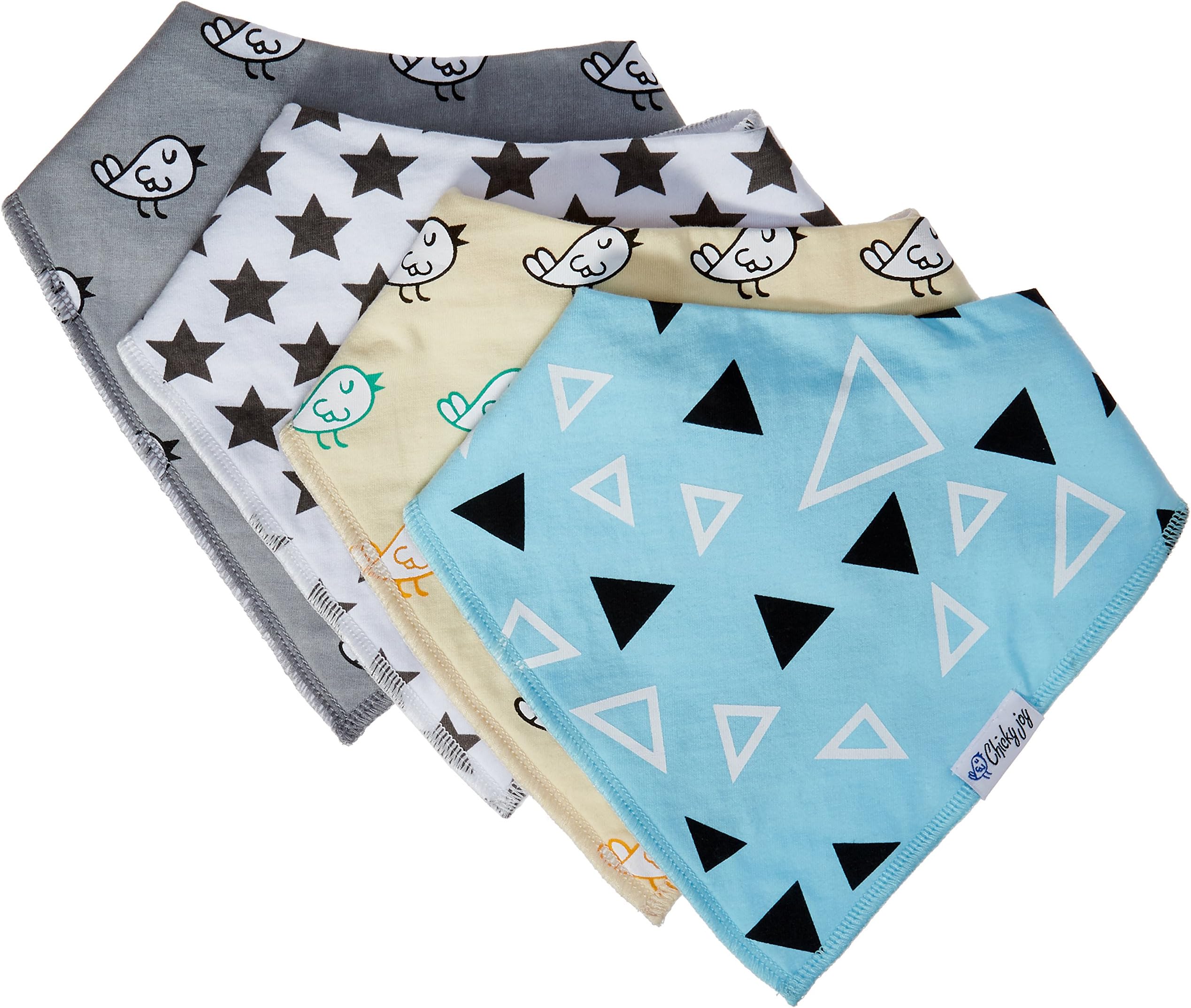 Bandana Bibs (4 Pack) with 2 Free Pacifier Clips, 2016 Collection, Unisex, Baby Gift by Chicky Joy