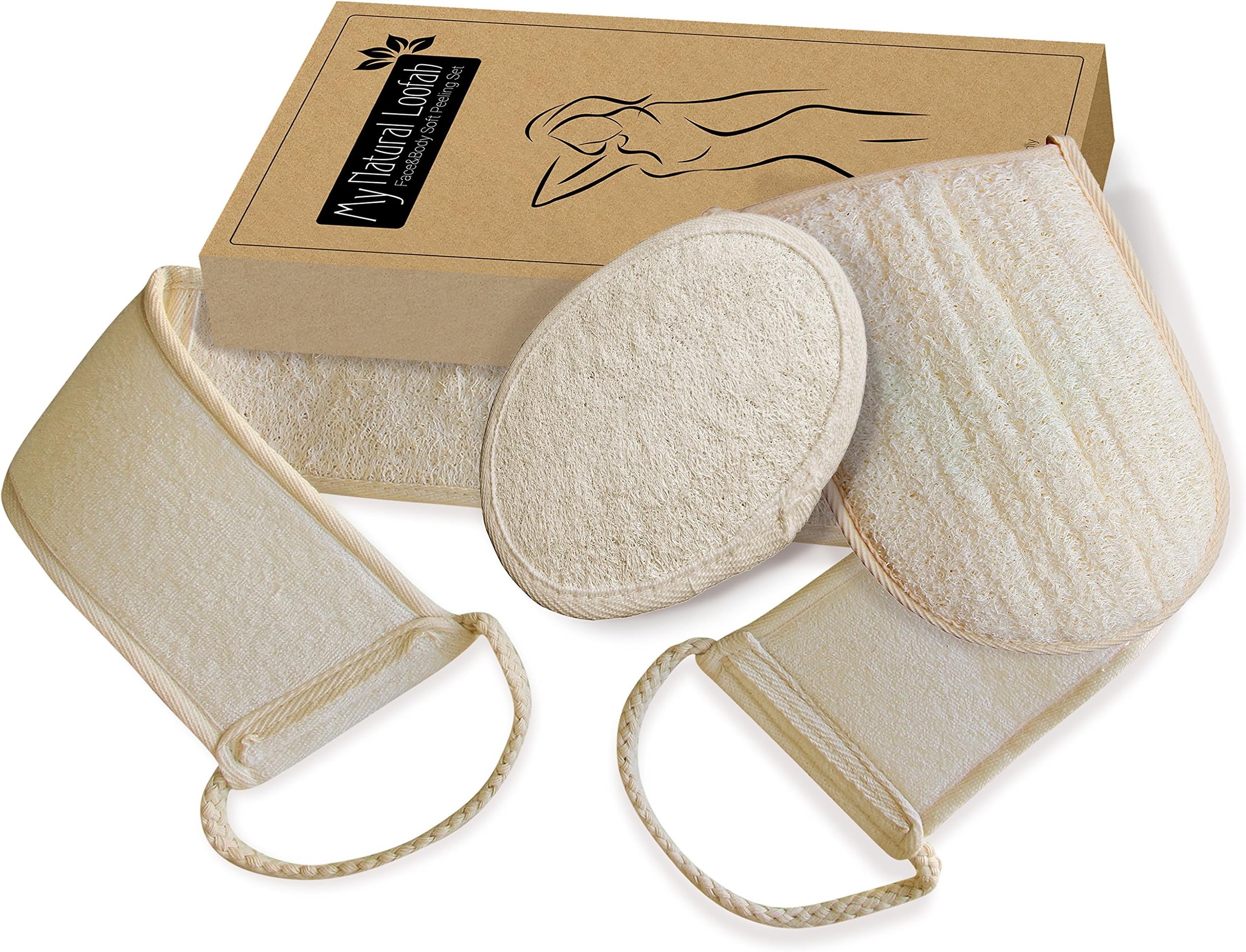 Stephanie Franck Beauty - Loofah Exfoliating Set - Back Scrubber, Mitt and Pad