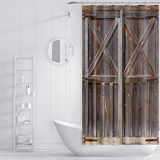 Amazon Com Zxmbf Rustic Shower Curtain Old Wooden Barn Door