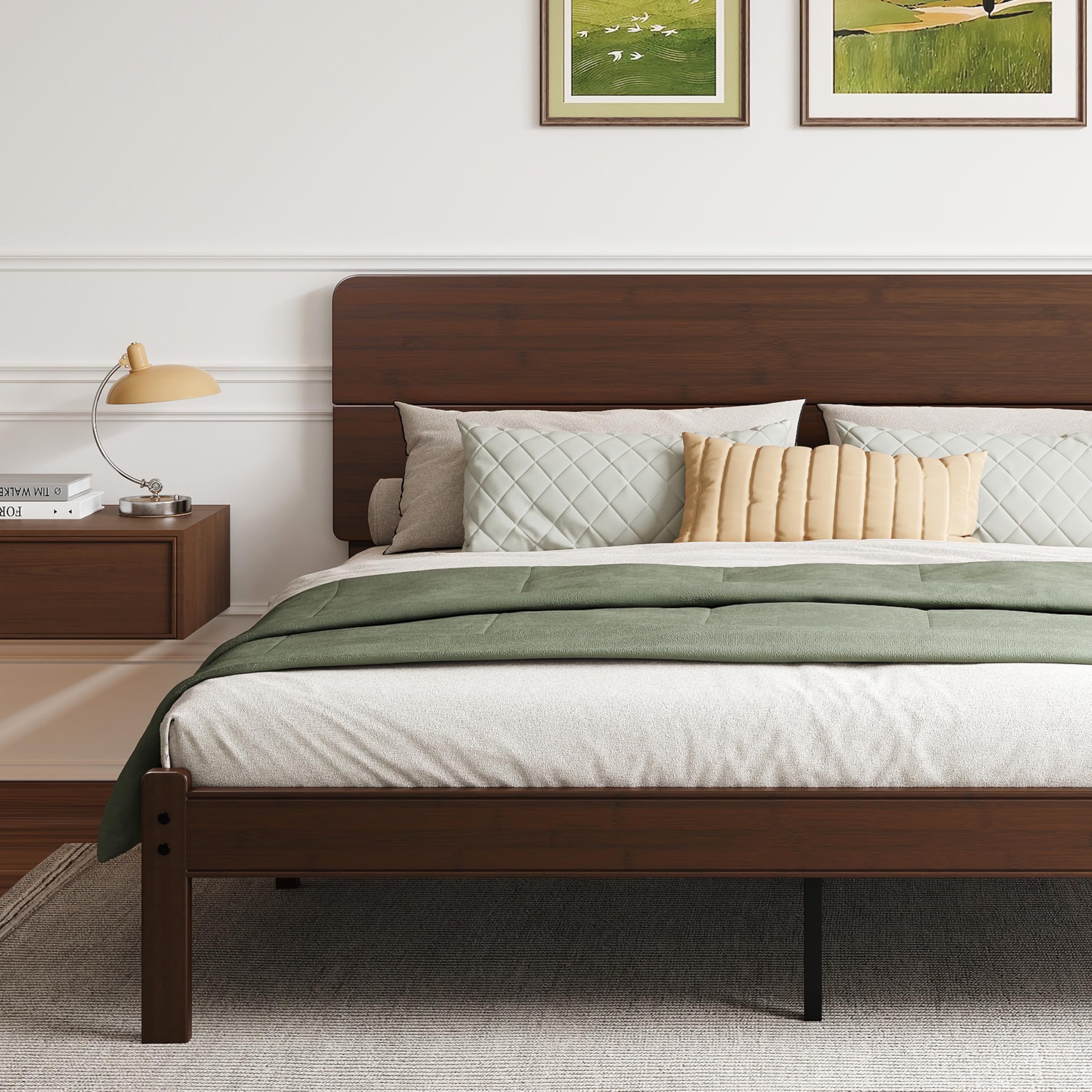 Photo 1 of ***SCRATCHES AND DENTS***BOSRII 14in High Solid Bamboo Wood Platform King Size Bed Frame with Headboard, Reinforced Heavy Duty Metal Slats, Noise Free, No Box Spring Needed, Easy Assembly, Walnut
