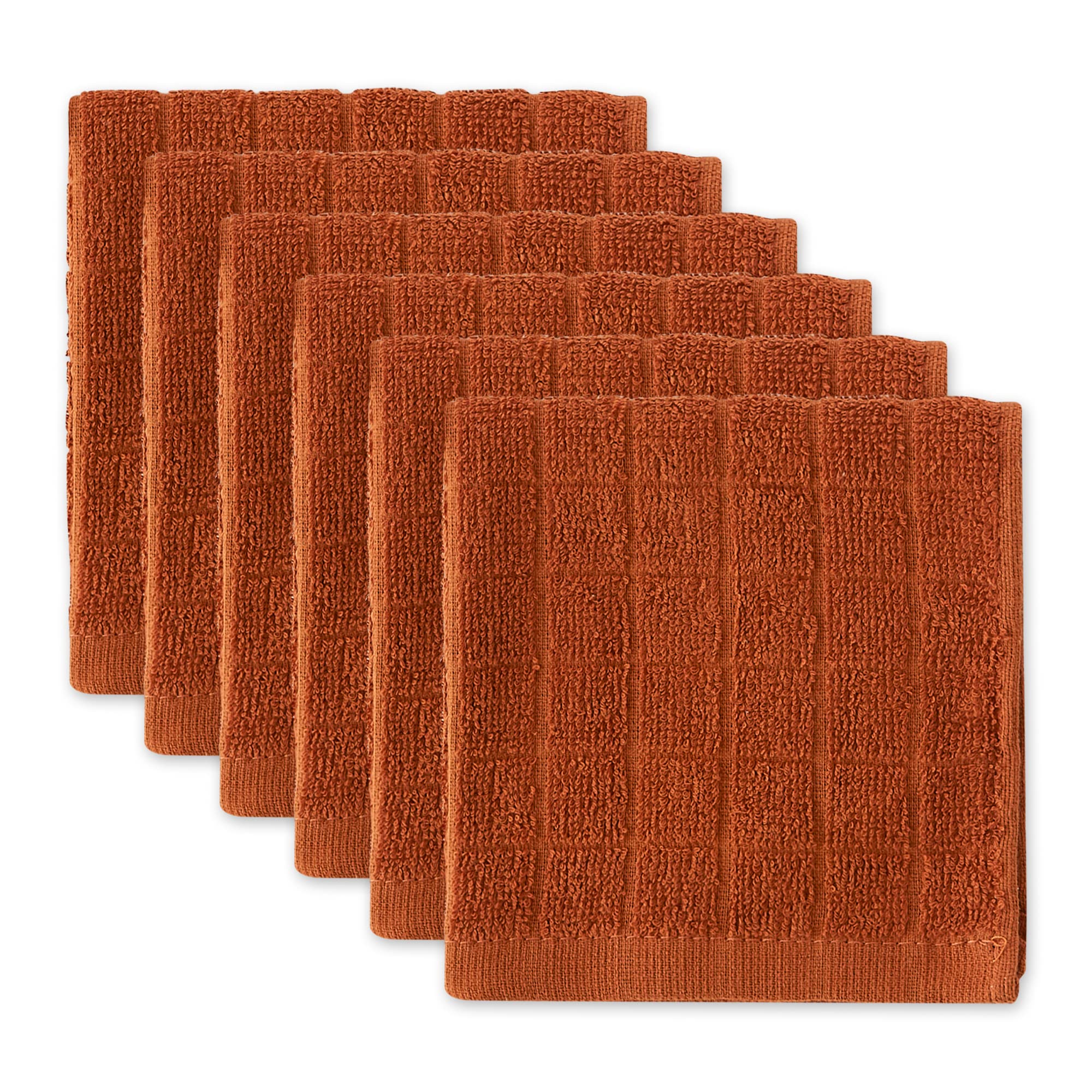 DII Basic Terry Collection Solid Windowpane Dishcloth Set, 12x12, Cinnamon, 6 Count