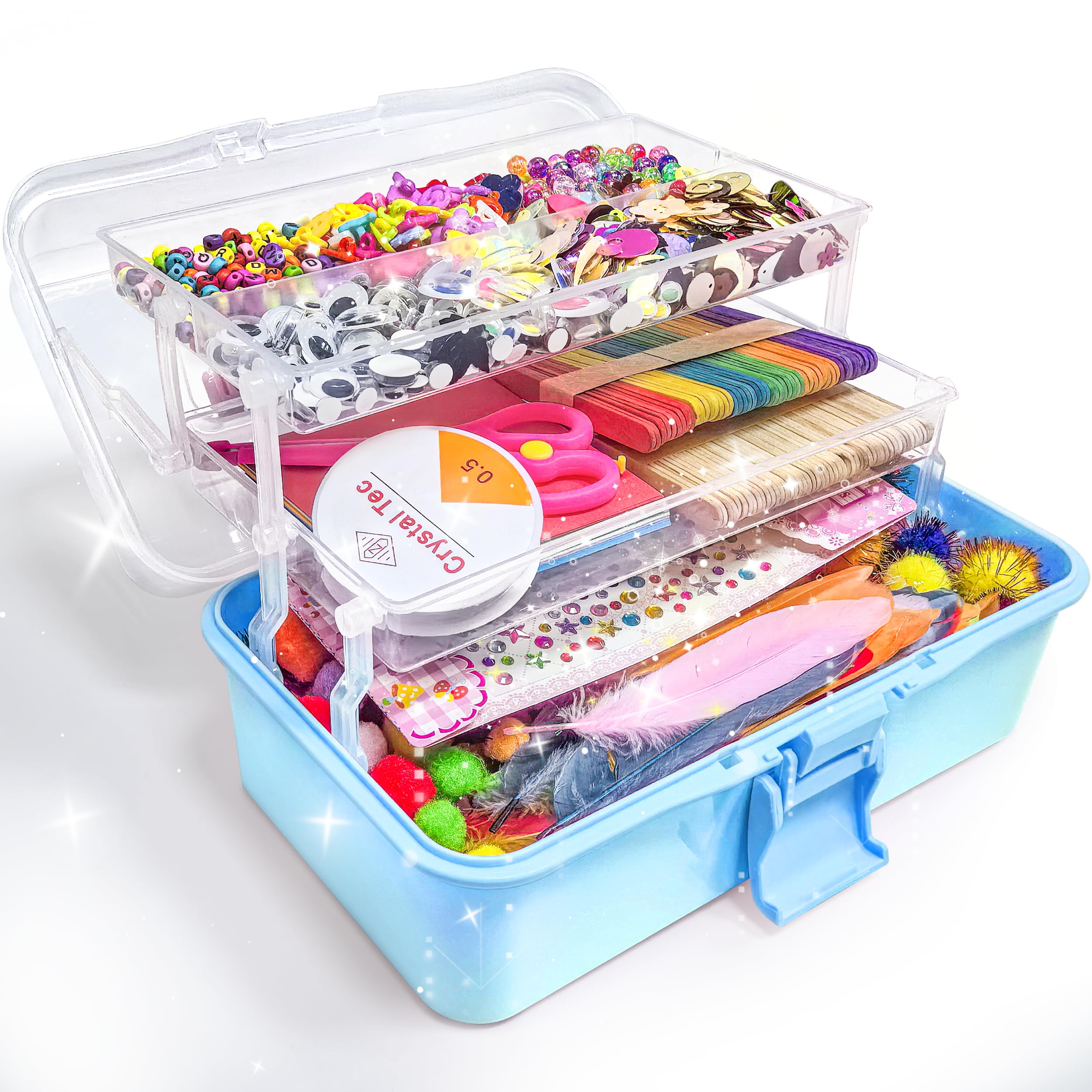 3000+ Pcs Art and Craft Supplies for Kids, Toddler DIY Craft Art Supply Set Included Pipe Cleaners, Pom Poms, Feather, Folding Storage Box - All in One for Craft DIY Art Supplies, Blue โ image 1