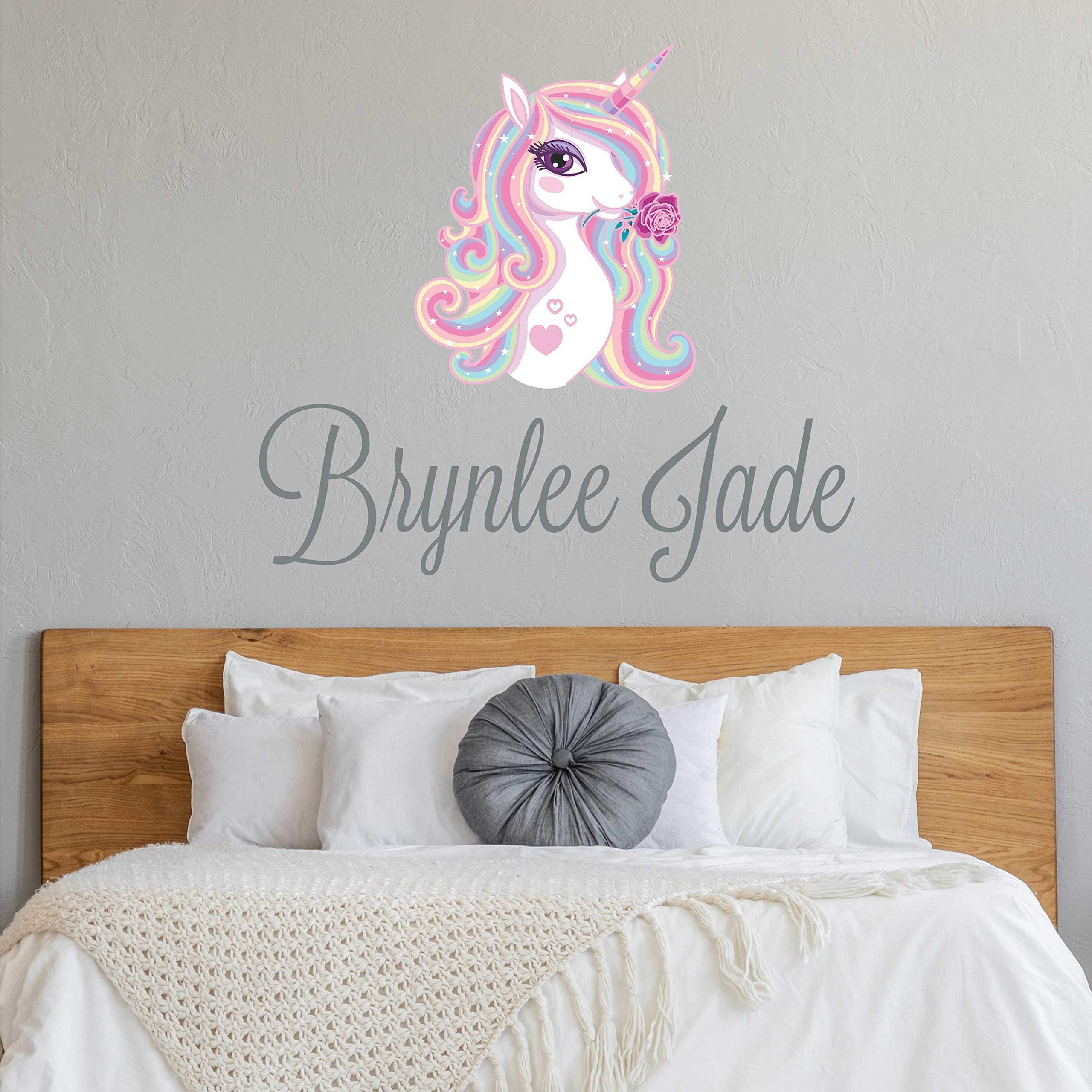 Custom Name Unicorn Nursery Wall Decal - Girls Personalized Name Unicorn Wall Sticker - Custom Name Sign - Custom Name Stencil Monogram - Girls Nursery Wall Decor