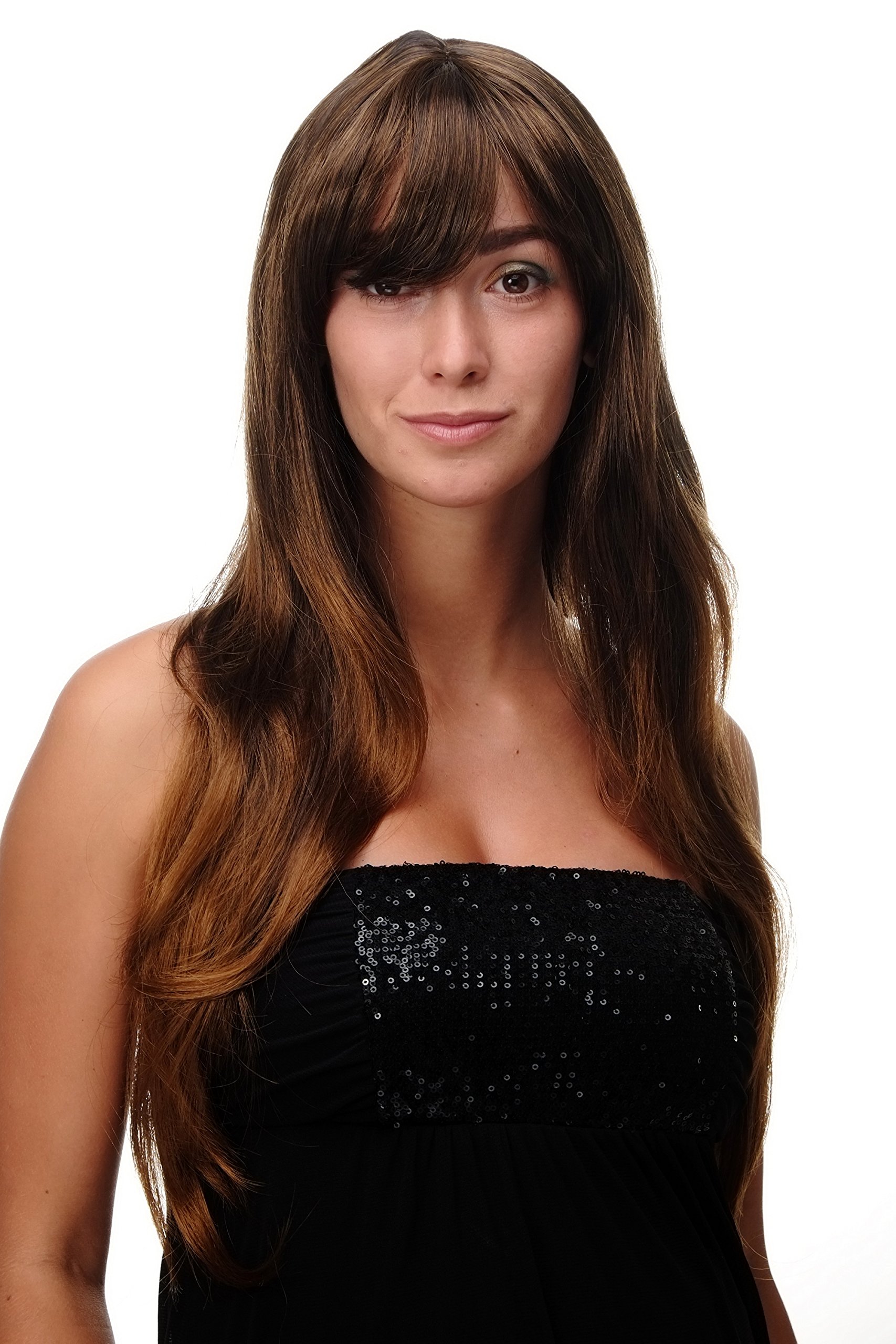 WIG ME UP 3111-2T30 Lady Quality Wig Cosplay very long long bangs fringe can part to side straight chestnut brown mix approx 27,5inch