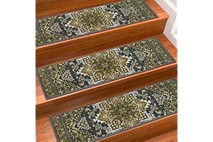 KOOTETA Carpet Stair Treads for Wooden Steps Indoor, 15 Pack 8" X 30" Non Slip Stair Treads with Reusable Adhesive for Kids Elders and Dogs, TPR Backing Stair Rugs Oriental Staircase Step Treads,Bohemia
