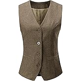 V VOCNI Women's Fully Lined 4 Button V-Neck Economy Dressy Suit Vest Waistcoat