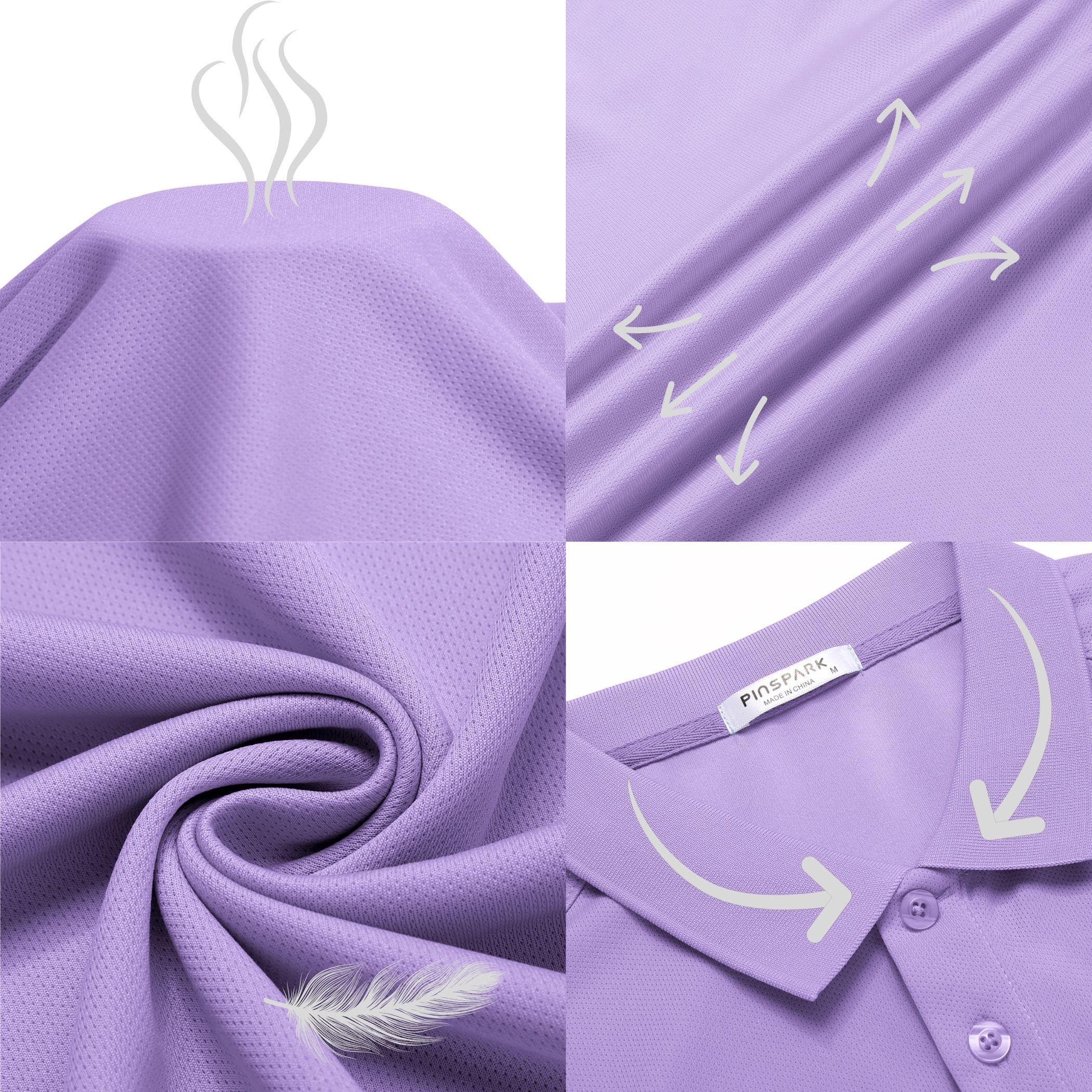 PINSPARK Golf Polo Shirts for Men Quick Dry Short Sleeve Collared Shirt Slim Fit Casual Solid Stylish Polos Shirt Purple