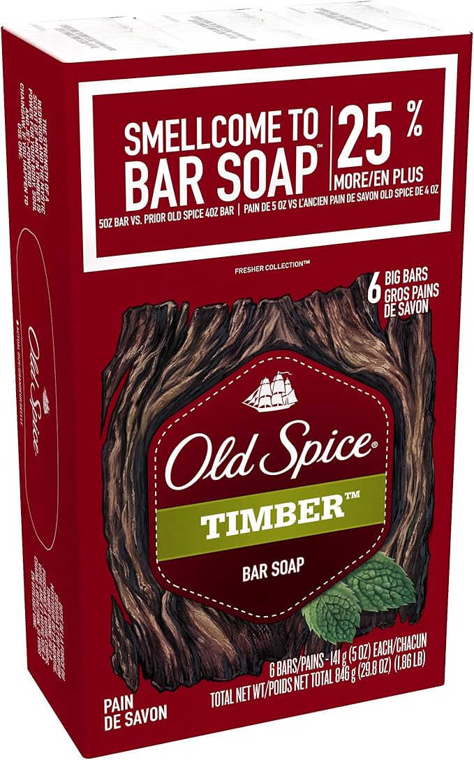 Old Spice Fresher Collection Timber Scent Men's Bar Soap, 6-Bar/5-Ounce ...