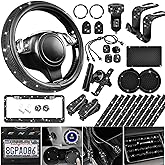 CAR PASS 30 PCS Bling Diamond Car Accessories Set for Women, Bling Steering Wheel Covers 15 Inch, Shining Rhinestone License Plate Frame, Sparkly Phone Holder, Cute Interior Set Decorations, Black