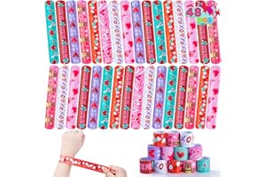 JOYIN 48 Pcs Valentines Day Slap Bracelets with Colorful Hearts and Animal for Party Favors, Kids School Supplies, Birthday presents, and Game Prizes