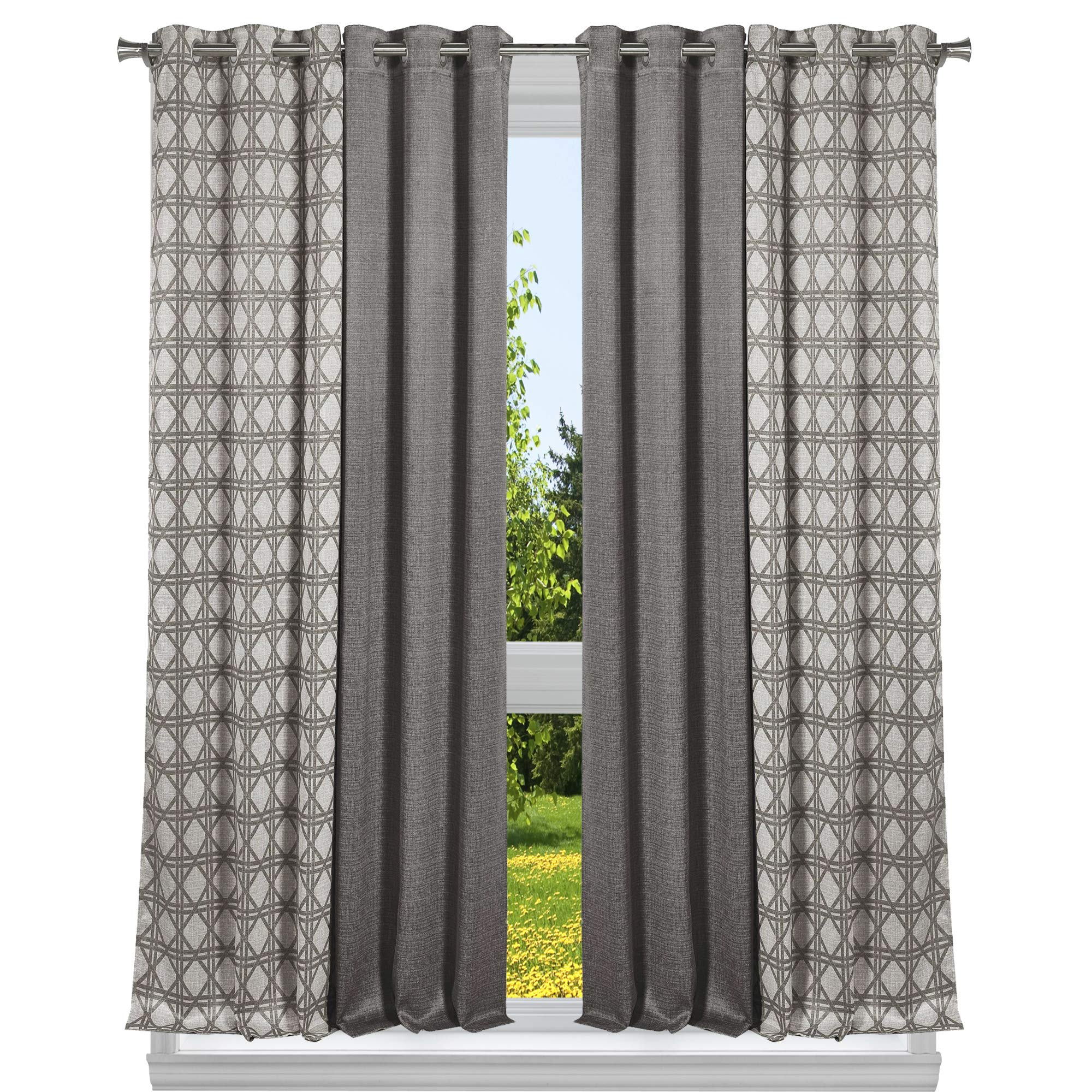 Kelvin Geometric Window Curtain Set, Polyester, Grey, 37x84