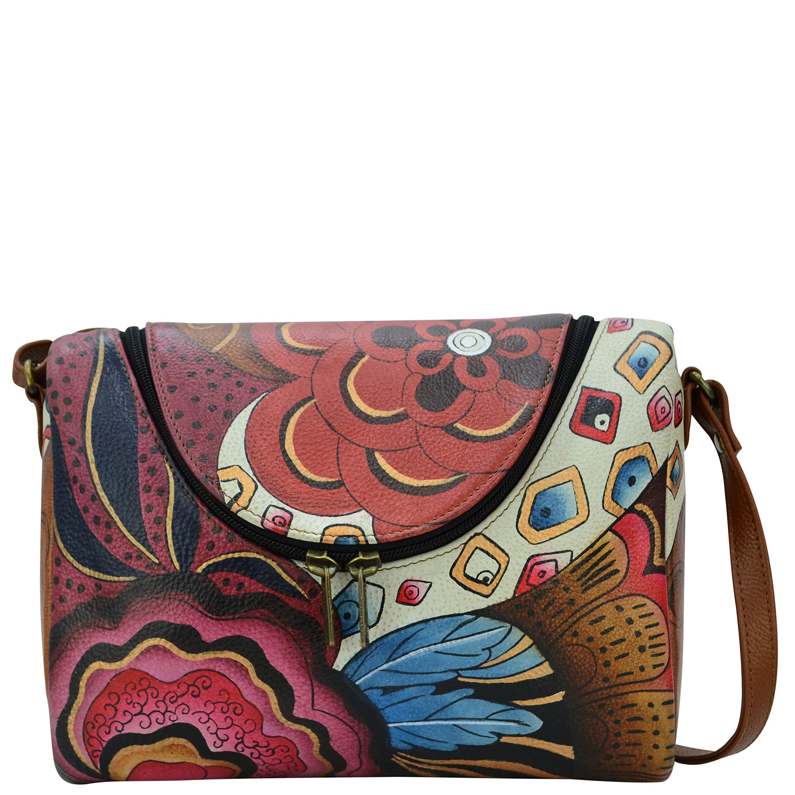 Anuschka Women’s Genuine Leather Medium Crossbody bag | Hand Painted Original Artwork | Tribal Potpourri (Tribal Potpourri)