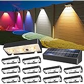 JOFIOS Solar Fence Lights 12 Pack, Warm White, Cool White and RGB Color Glow LED Solar Light, IP65 Waterproof Fence Lights Solar Powered for Patio, Backyard, Railing, Deck and Wall