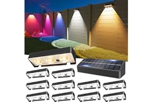 JOFIOS Solar Fence Lights 12 Pack, Warm White, Cool White and RGB Color Glow LED Solar Light, IP65 Waterproof Fence Lights Solar Powered for Patio, Backyard, Railing, Deck and Wall