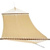Sunnydaze 75" x 55" Bed, Heavy-Duty Double Rope Hammock for Outside, Tan | 600 lb Weight Capacity, Soft-Spun Polyester, Wood Spreader Bars, 2-Person Outdoor Hammock for Backyard, Camping, or Patio