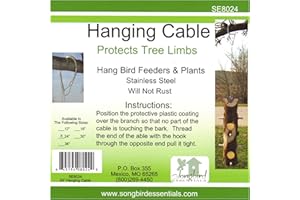 Songbird Essentials Hanging Cable Tree Limb Protector with S Hook, Steel Cable with Silicone Sleeve, Protects Tree Limbs from Heavy Bird Feeders and Decorations, 24 Inch Cable