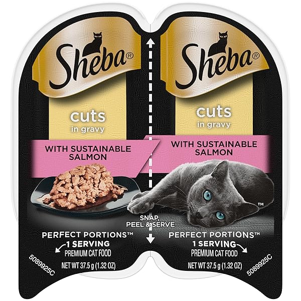 SHEBA PERFECT PORTIONS WET CAT FOOD CUTS IN GRAVY WITH SUSTAINABLE SALMON, 2.6 OZ. TWIN-PACK TRAY