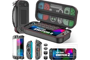 Larstylee Switch 2 Accessories Bundle - Carrying Case for Switch 2/Switch/OLED, 2x Switch 2 Screen Protectors, Detachable Protective Cases, 4x Thumb Caps