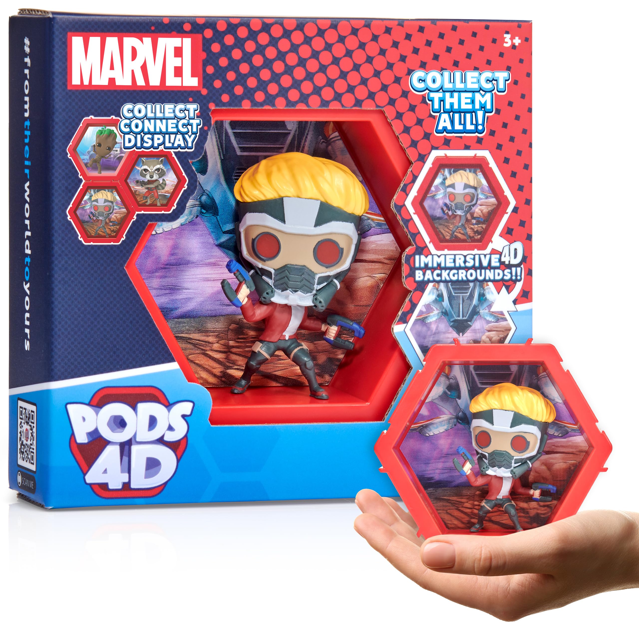 WOW! PODS 4D Marvel Starlord, Connectable Collectable Bobble-head figure that Bursts from their World into Yours, Wall or Shelf Display, Marvel Toys and Gifts, Series 1 no. 455