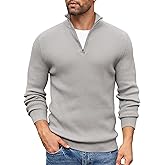 COOFANDY Men's Quarter Zip Sweaters Slim Fit Mock Neck Pullover Sweaters Lightweight Knitted Polo Sweater